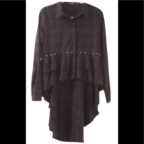 Do+Be Hi Lo Tails Ruffled Tiers Plaid Top Jacket Green Blue Studded Size Small - Picture 2 of 8